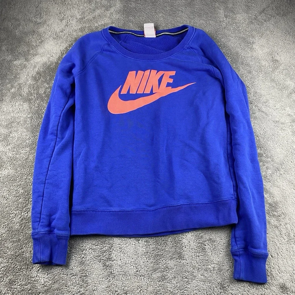 Nike Crewneck Sweatshirt Peach-Pink Lettering Logo Womens Small Blue